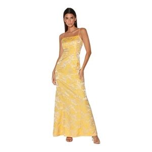 Lulus Bright Bloom‎ Champagne Yellow Floral Jacquard Maxi Dress Sz Med